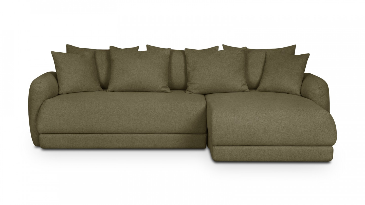 Canapé d'angle droit 5 places convertible avec coffre de rangement en tissu vert olive - Giulia