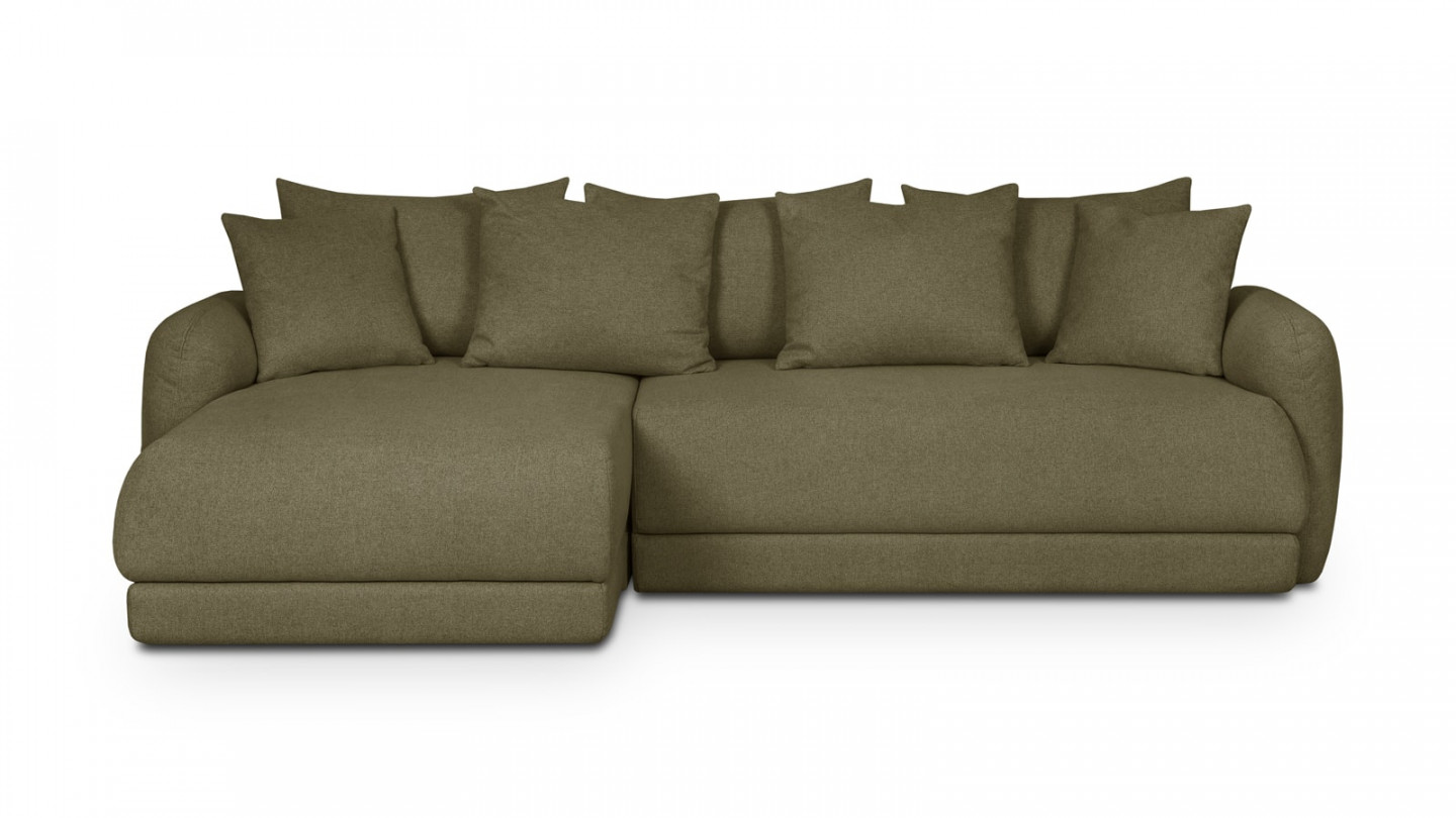 Canapé d'angle gauche 5 places convertible avec coffre de rangement en tissu vert olive - Giulia