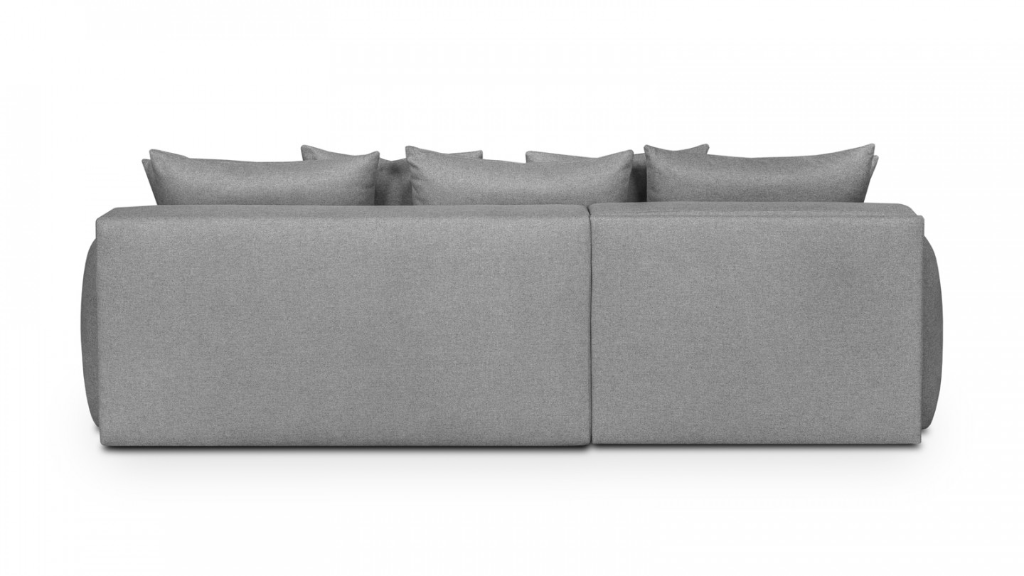 Canapé d'angle gauche 5 places convertible avec coffre de rangement en tissu gris chiné - Giulia