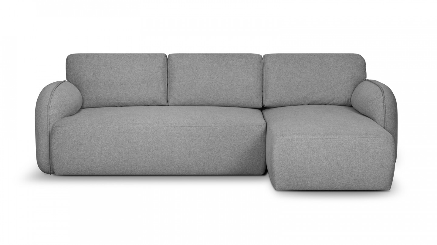 Canapé d'angle réversible convertible 5 places avec coffre de rangement en tissu gris chiné - Cozy