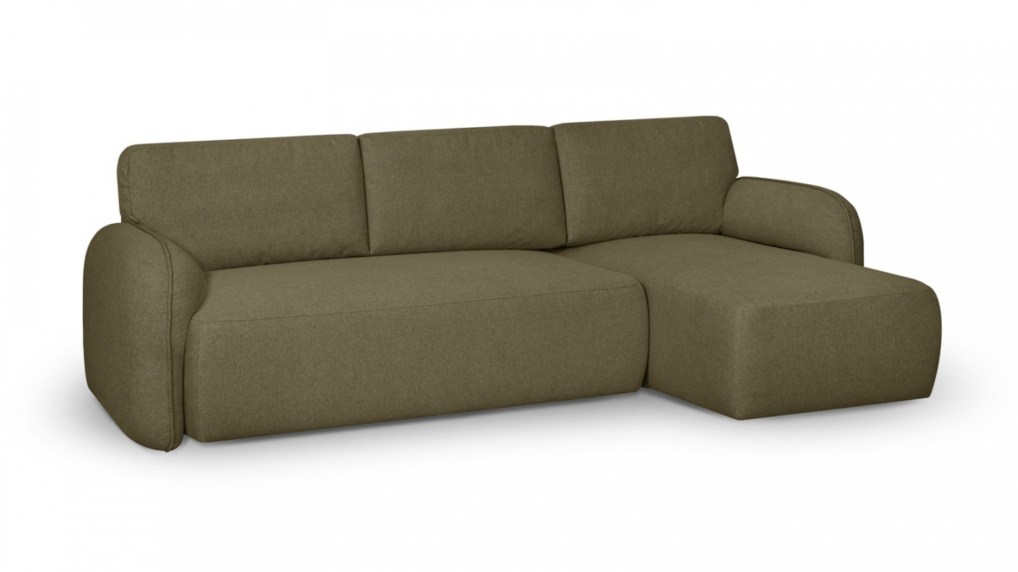 Canapé d'angle réversible convertible 5 places avec coffre de rangement en tissu vert olive - Cozy