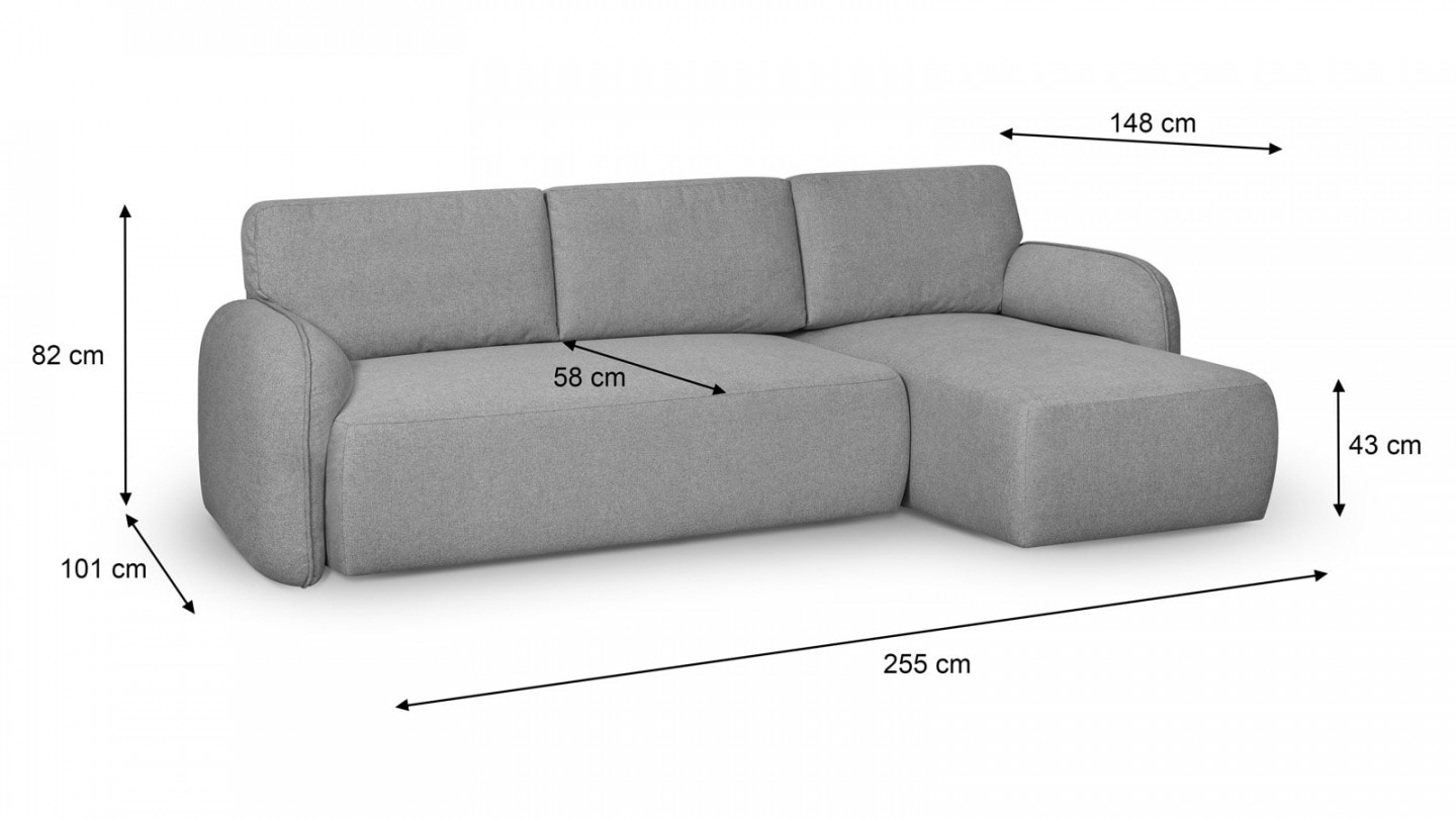 Canapé d'angle réversible convertible 5 places avec coffre de rangement en tissu gris chiné - Cozy