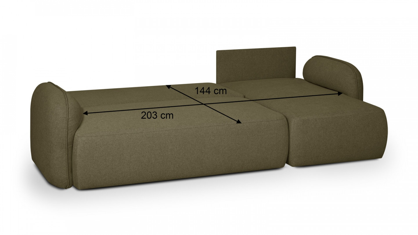 Canapé d'angle réversible convertible 5 places avec coffre de rangement en tissu vert olive - Cozy