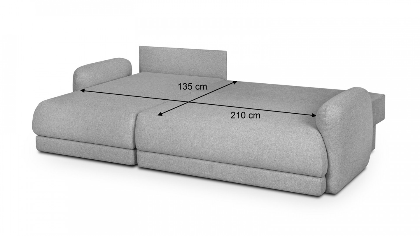 Canapé d'angle gauche 5 places convertible avec coffre de rangement en tissu gris chiné - Giulia