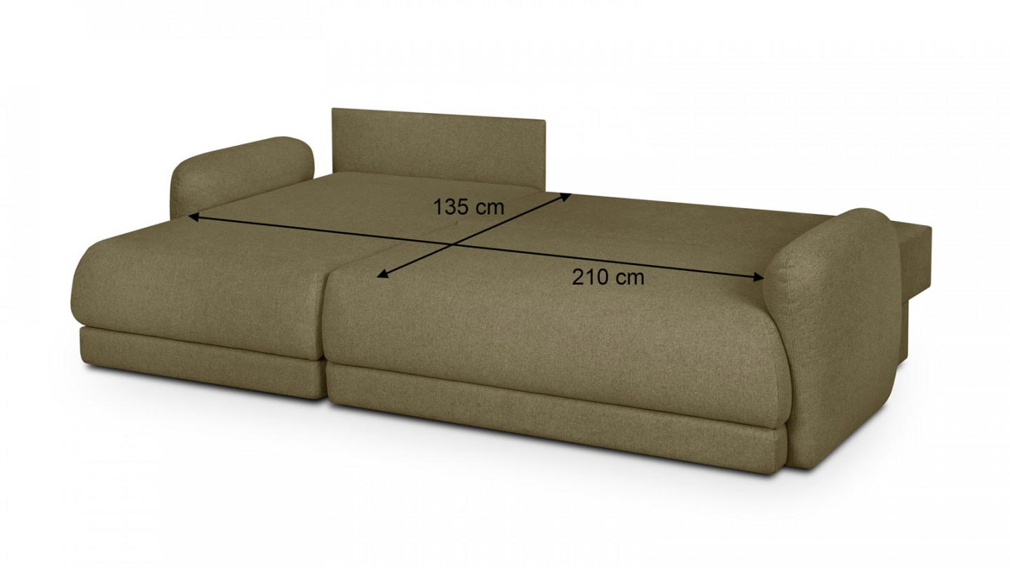 Canapé d'angle gauche 5 places convertible avec coffre de rangement en tissu vert olive - Giulia