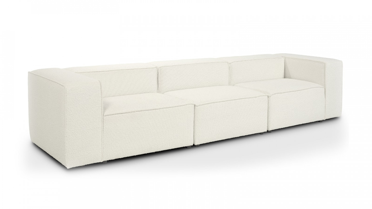Canapé modulable 4 places en tissu bouclé écru - Fabriqué en France - Roma