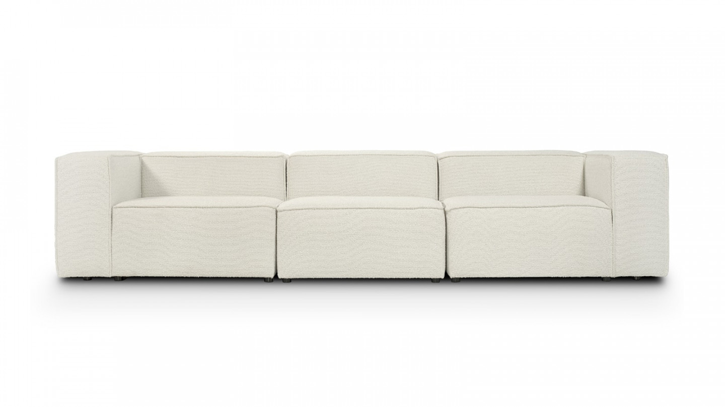 Canapé modulable 4 places en tissu bouclé écru - Fabriqué en France - Roma