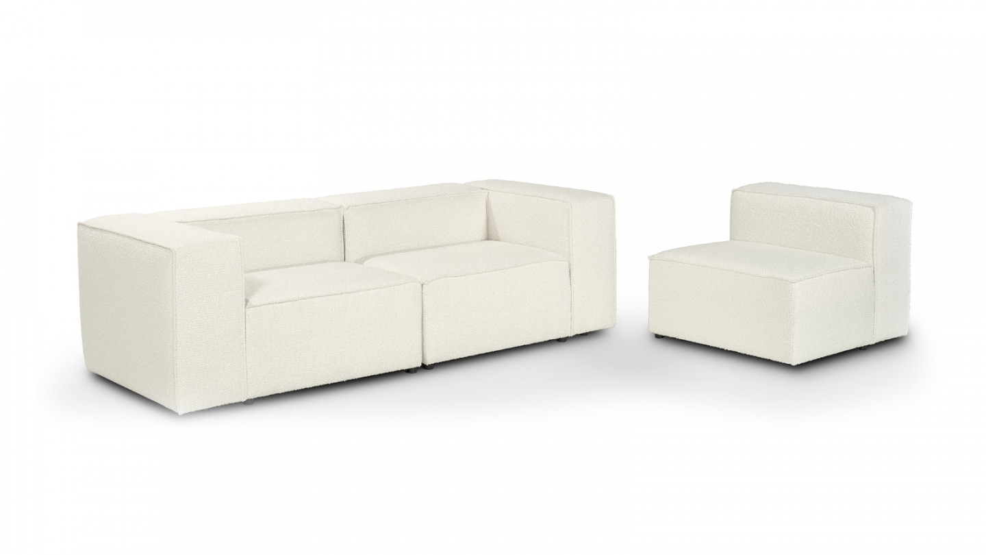 Canapé modulable 4 places en tissu bouclé écru - Fabriqué en France - Roma