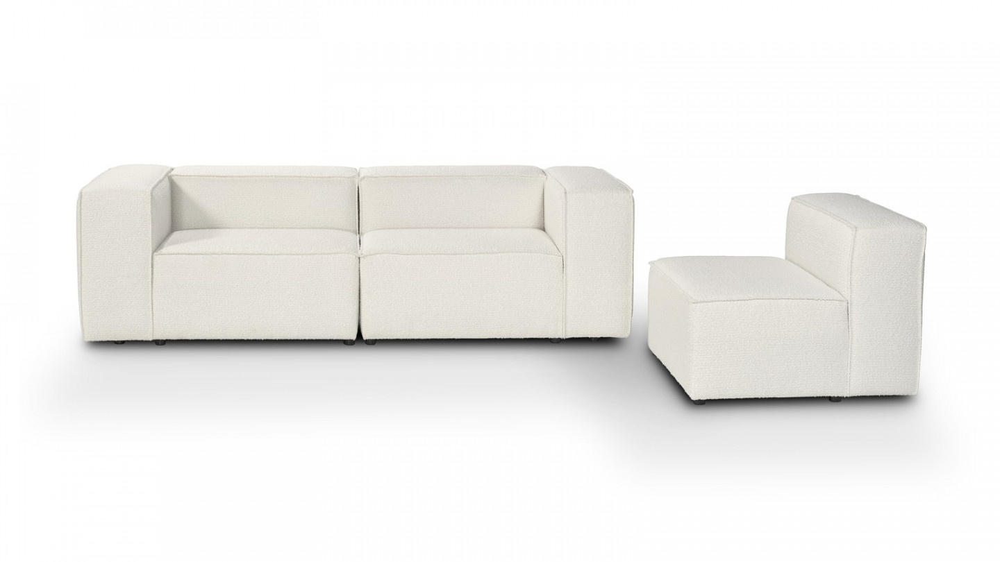 Canapé modulable 4 places en tissu bouclé écru - Fabriqué en France - Roma
