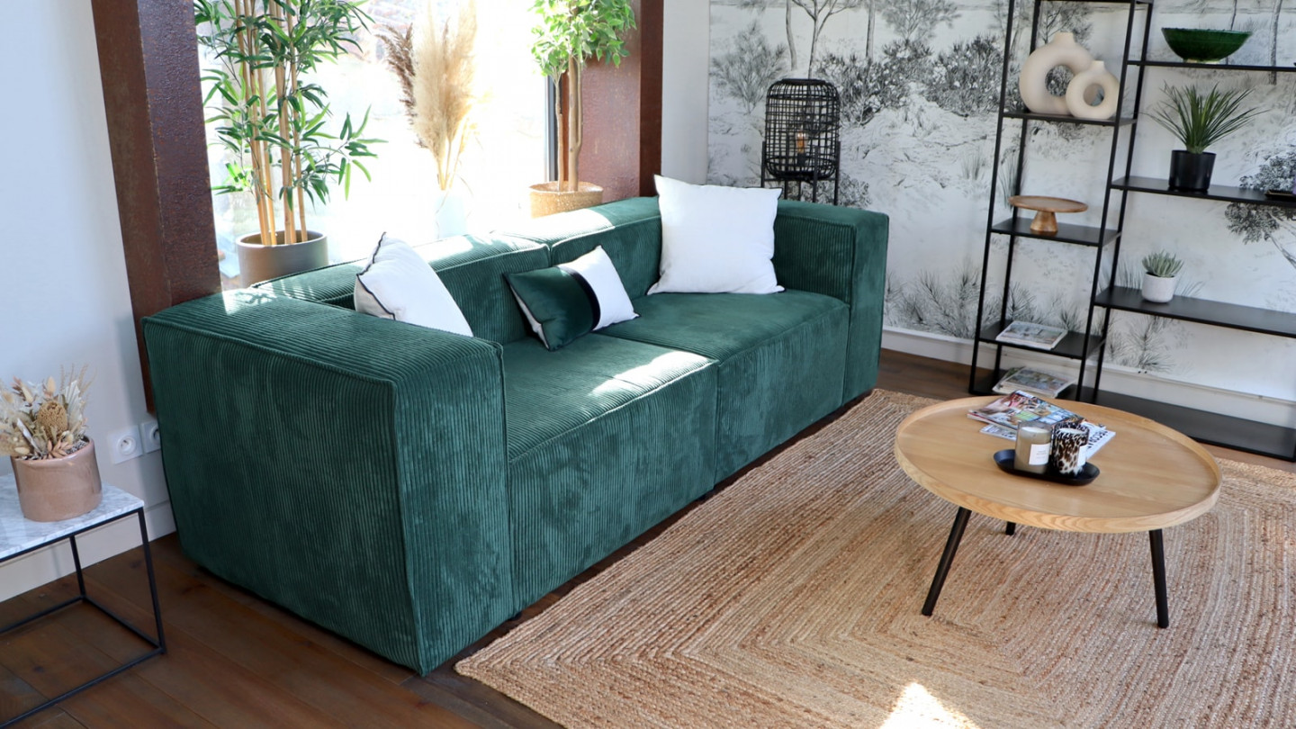 Canapé modulable 3 places en velours côtelé vert - Roma