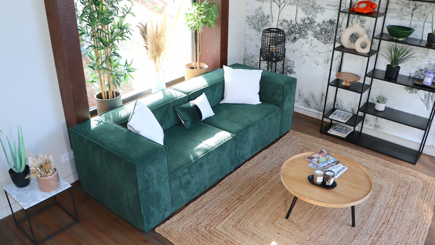 Canapé modulable 3 places en velours côtelé vert - Roma