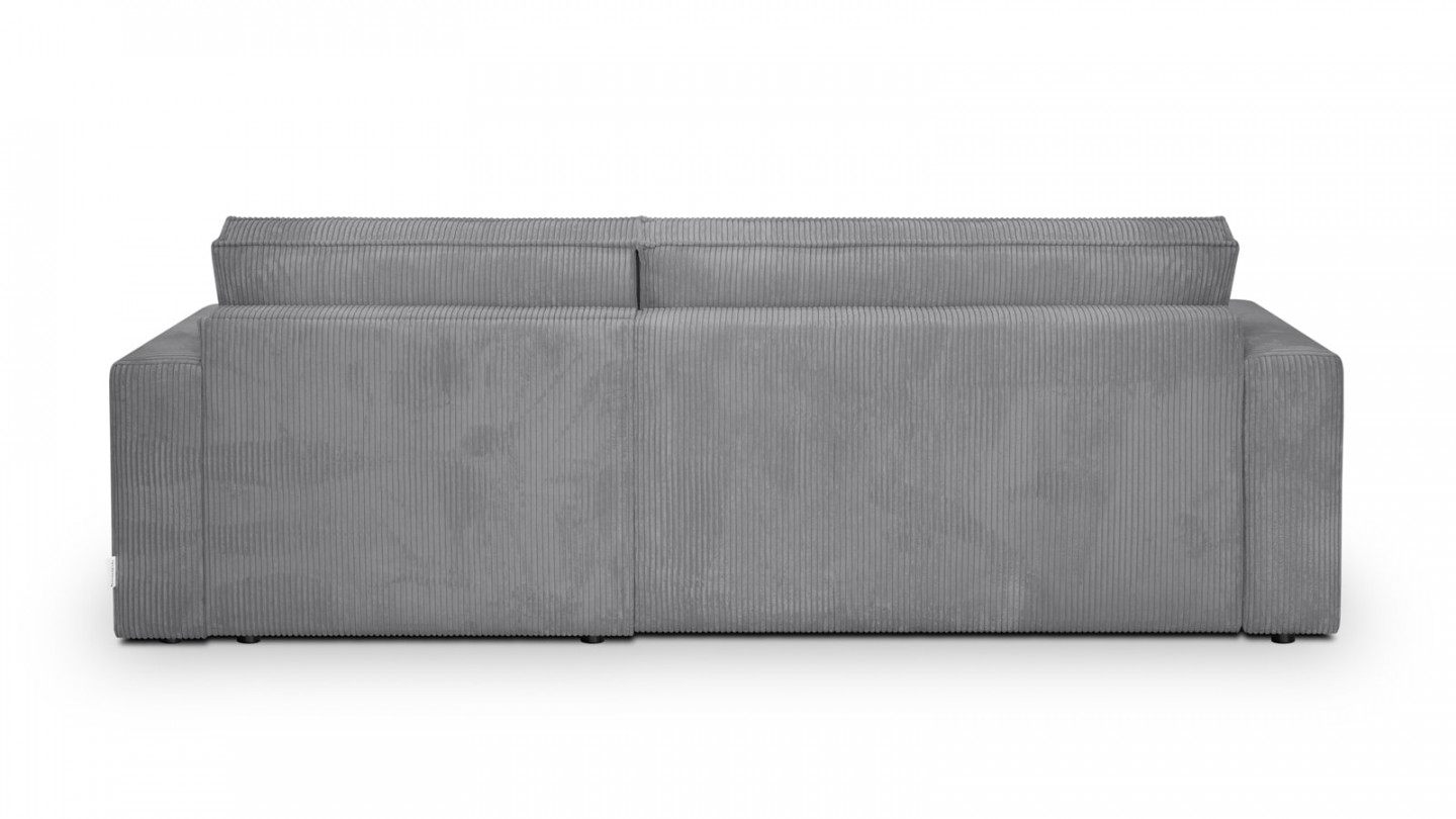 Canapé d'angle convertible réversible 4 places avec coffre de rangement en velours côtelé gris clair - Livia