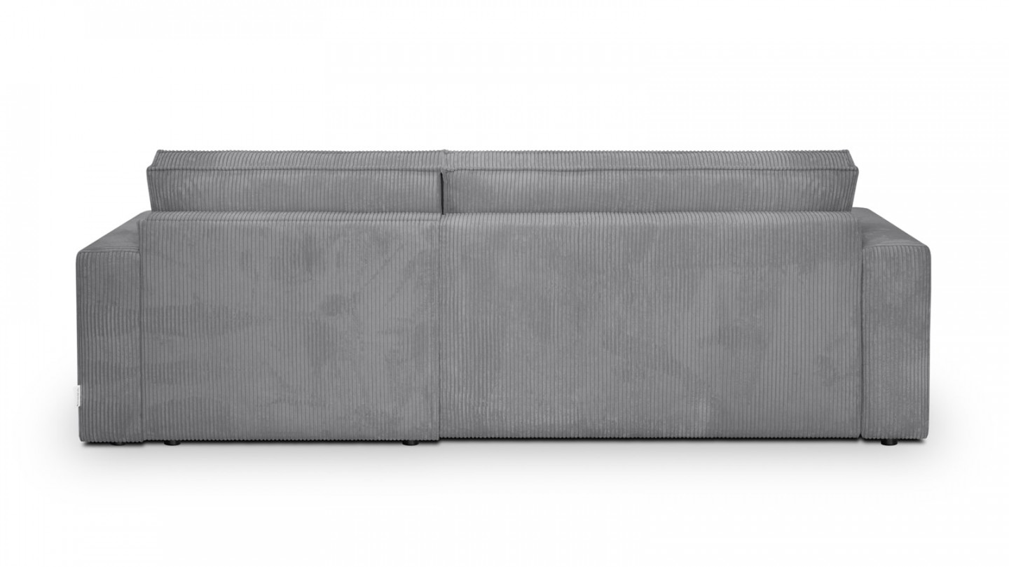 Canapé d'angle convertible réversible 4 places avec coffre de rangement en velours côtelé gris clair - Livia