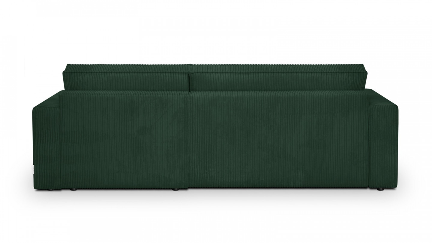 Canapé d'angle convertible réversible 4 places avec coffre de rangement en velours côtelé vert foncé - Livia