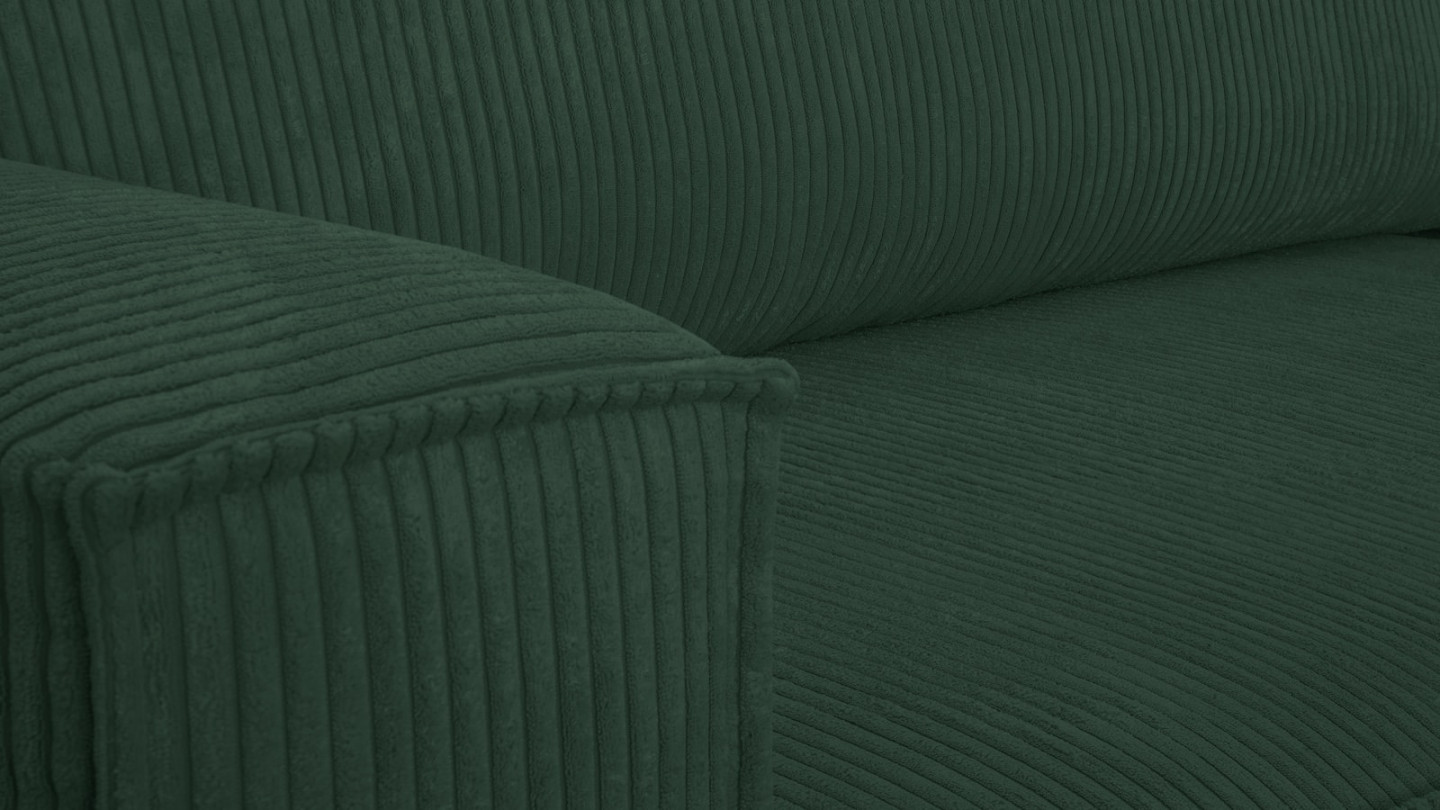 Canapé d'angle convertible réversible 4 places avec coffre de rangement en velours côtelé vert foncé - Livia