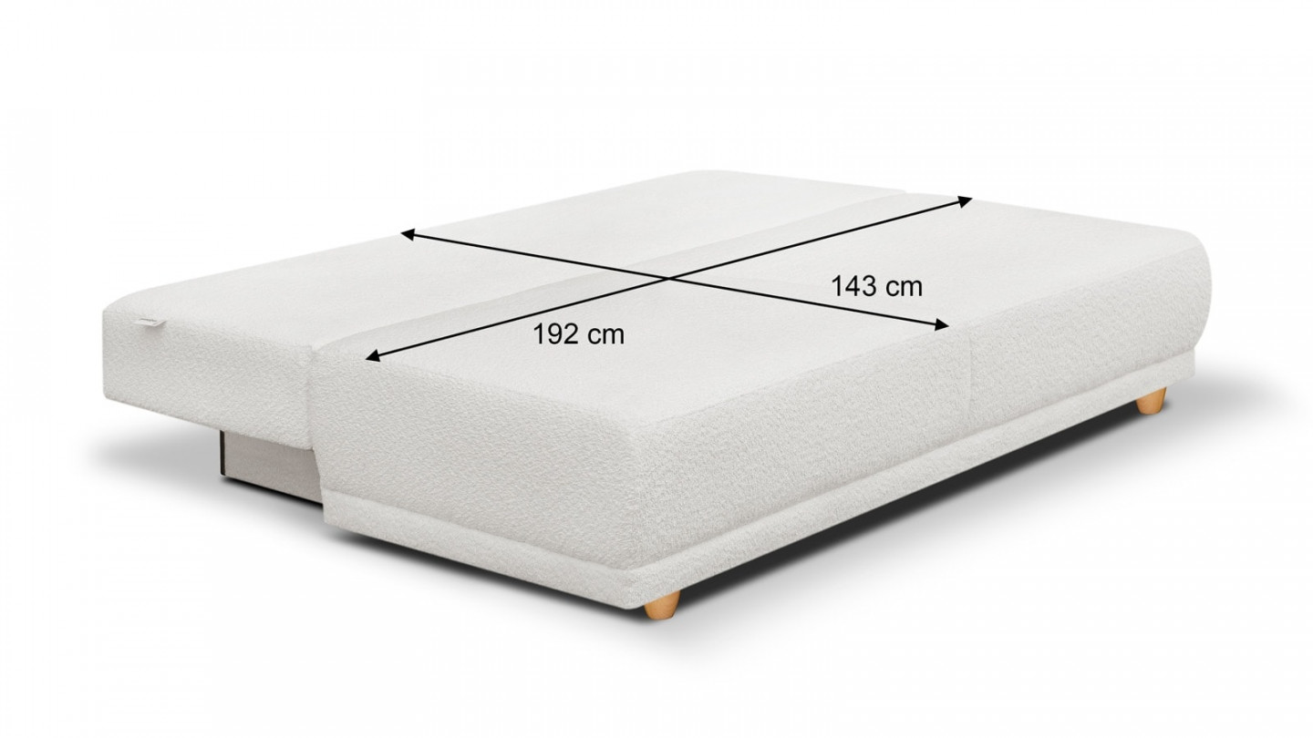 Canapé convertible 3 places avec coffre de rangement en tissu bouclette écru - Elia