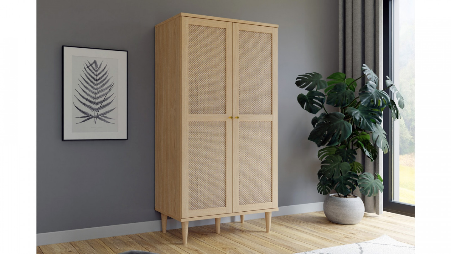 Buffet haut en cannage et effet chêne 80 cm - Luisa