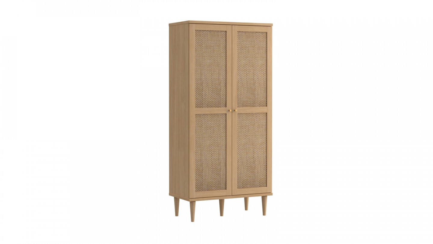 Buffet haut en cannage et effet chêne 80 cm - Luisa
