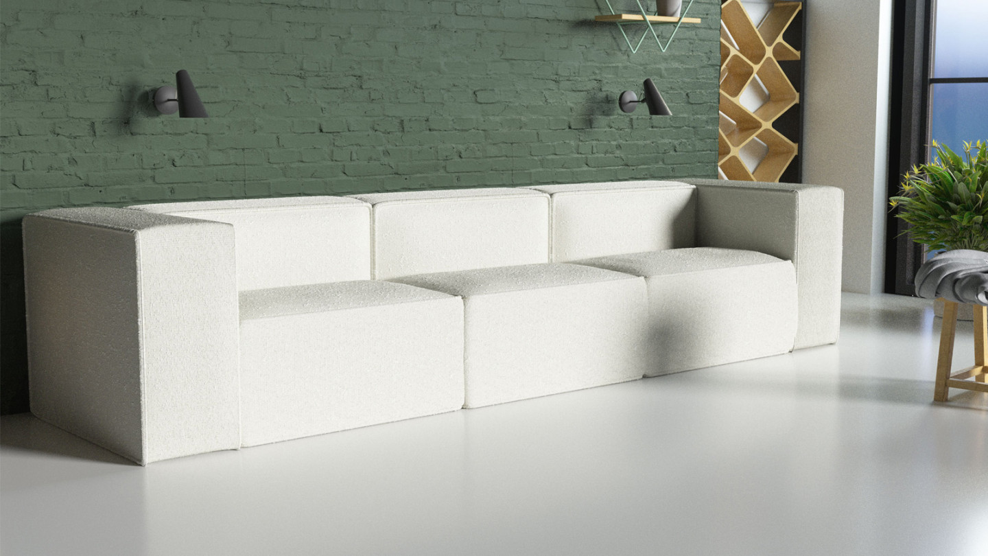Canapé modulable 4 places en tissu bouclé écru - Fabriqué en France - Roma