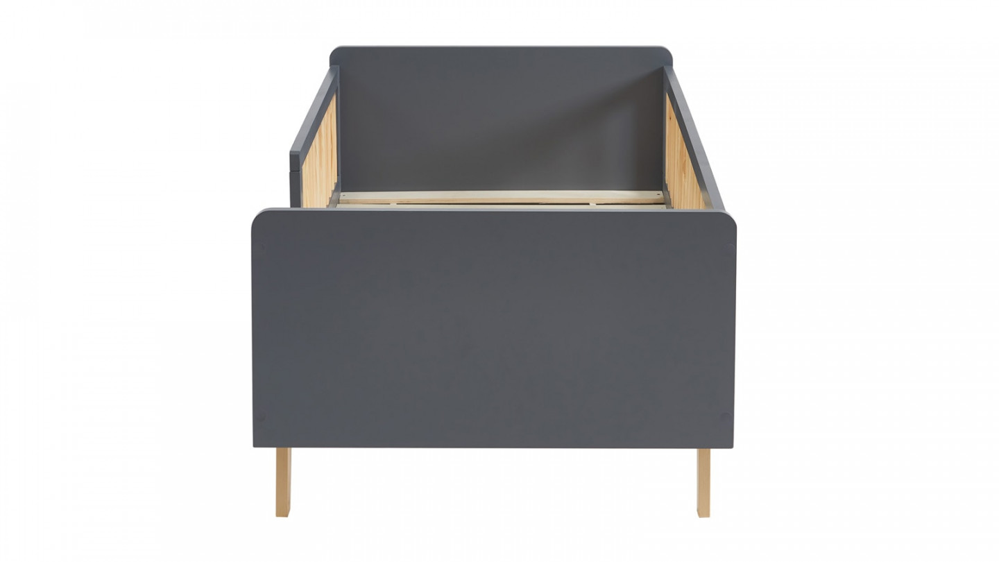Lit enfant 70x140 en pin massif gris anthracite avec sommier - Alba