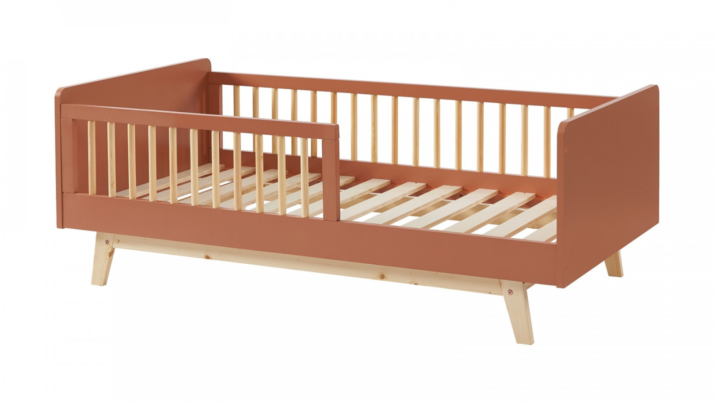 Lit enfant 70x140 en pin massif terracotta avec sommier - Alba