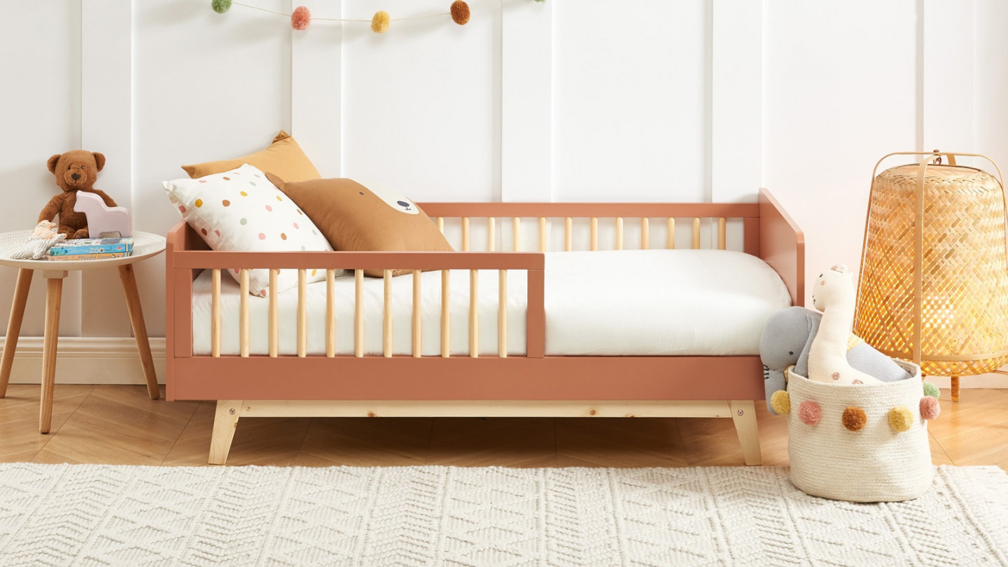 HOMIFAB Lit enfant 70x140 en pin massif terracotta avec sommier - Alba