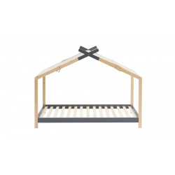 Lit cabane 90x190 en pin massif gris anthracite avec sommier - Charly