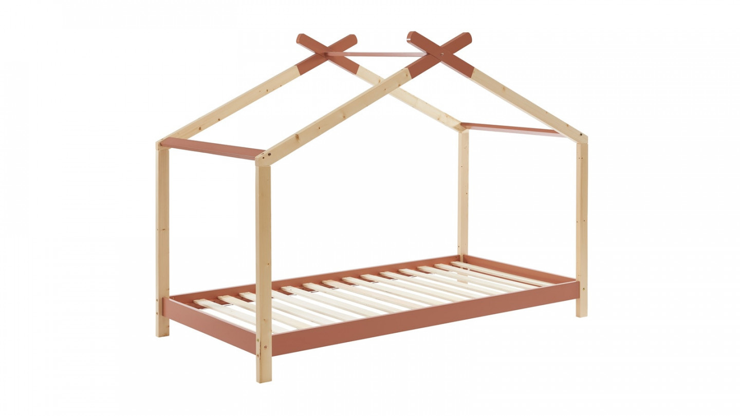 Lit cabane 90x190 en pin massif vert avec sommier - Charly - Homifab