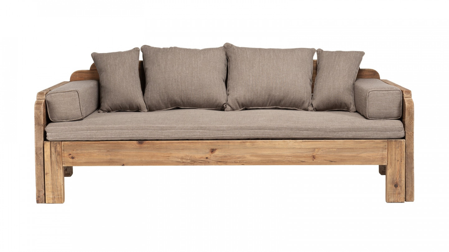 Canapé-lit bois Pin recyclé 3 places avec coussins - Sandy