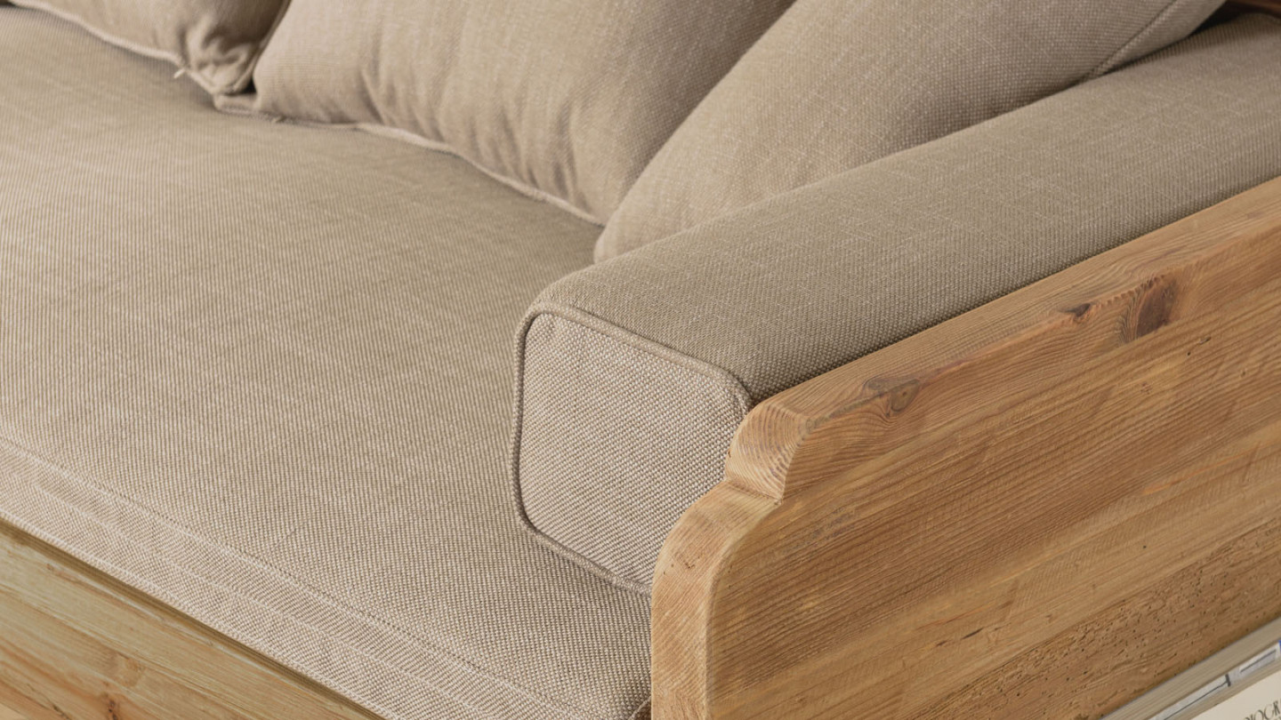 Canapé-lit bois Pin recyclé 3 places avec coussins - Sandy