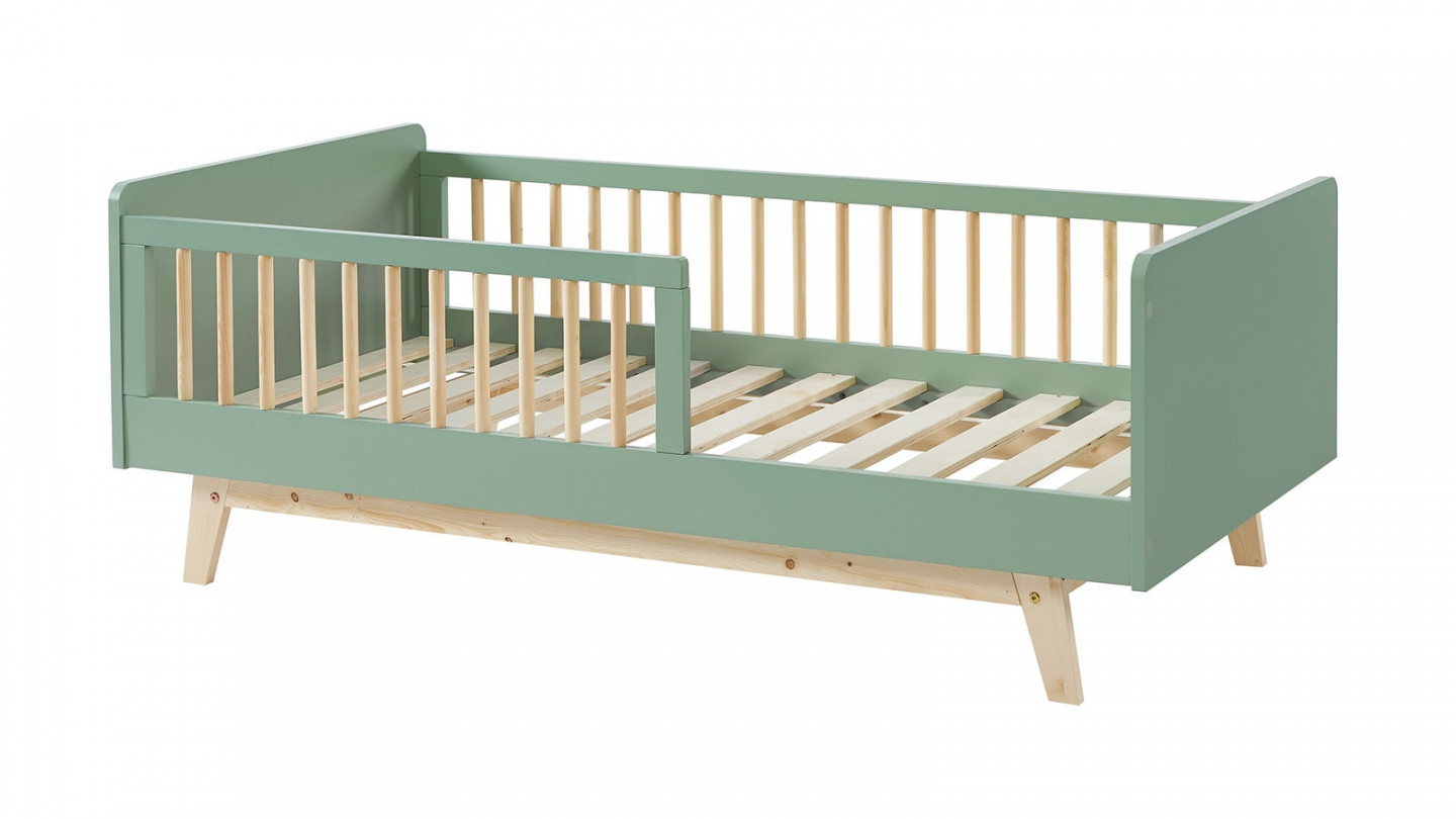 Lit enfant 70x140 en pin massif vert avec sommier - Alba