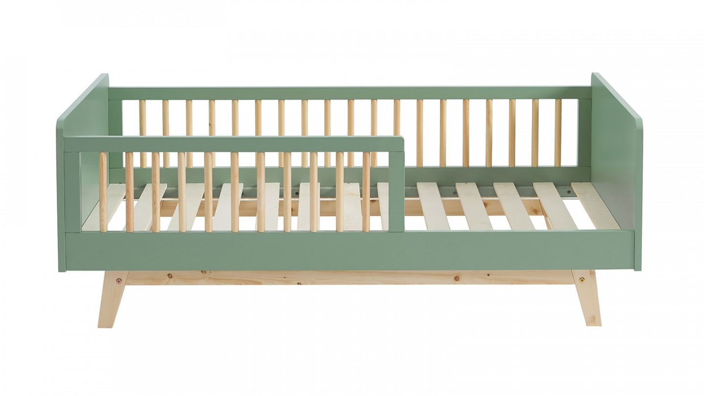 Lit enfant 70x140 en pin massif vert avec sommier - Alba