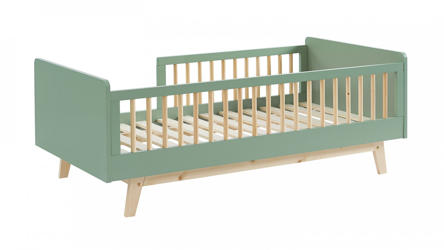 Lit enfant 70x140 en pin massif vert avec sommier - Alba