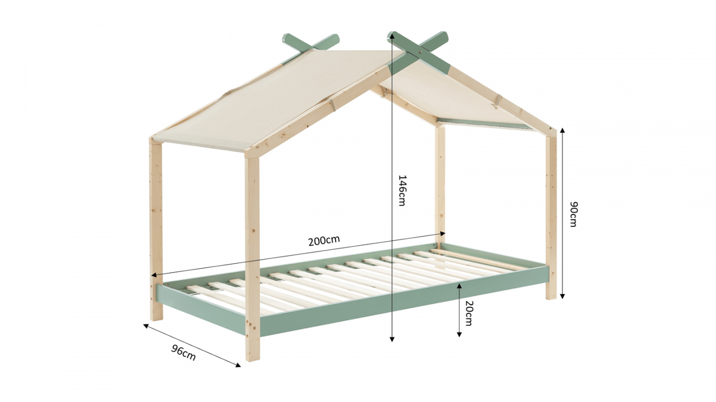 Lit cabane 90x190 en pin massif vert avec sommier - Charly - Homifab