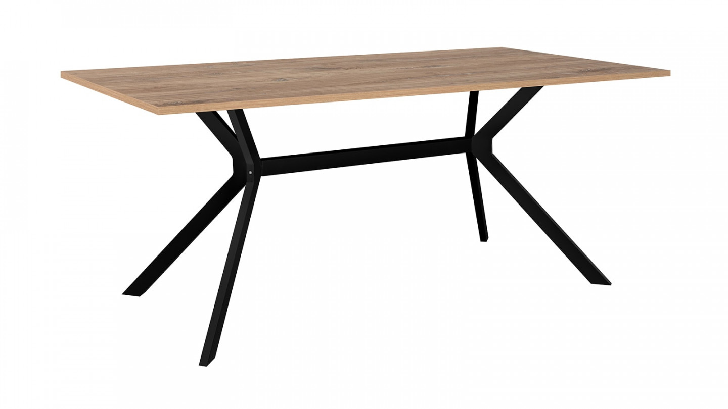 Table à manger effet chêne foncé, piétement noir 180 cm - Velia