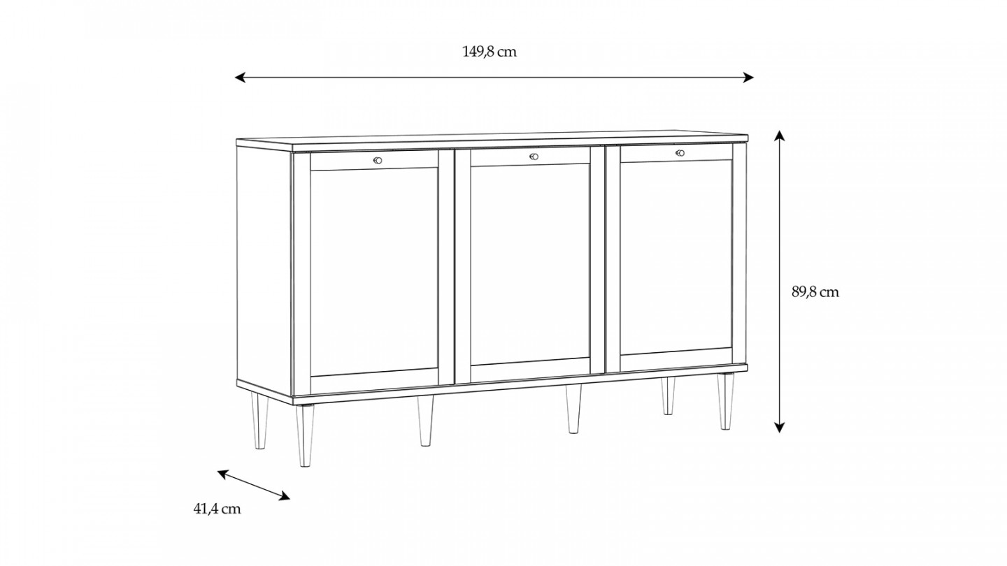 Buffet en cannage et effet chêne 3 portes 150 cm - Luisa