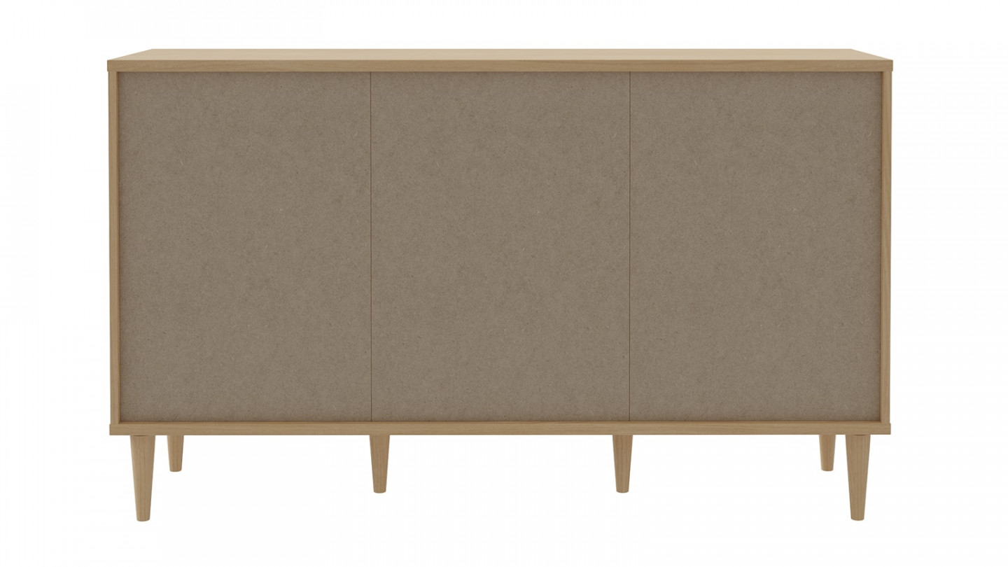 Buffet en cannage et effet chêne 3 portes 150 cm - Luisa