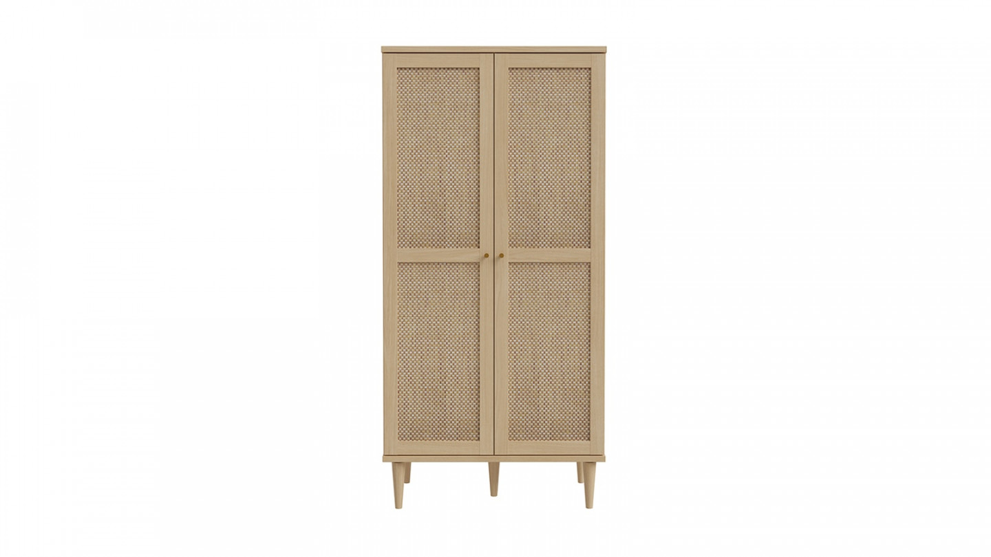 Buffet haut en cannage et effet chêne 80 cm - Luisa