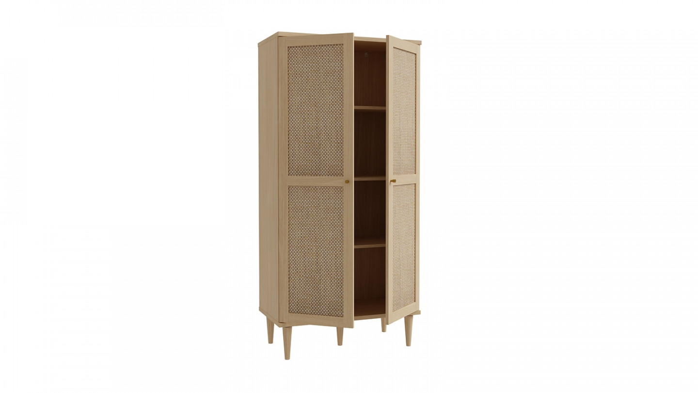 Buffet haut en cannage et effet chêne 80 cm - Luisa