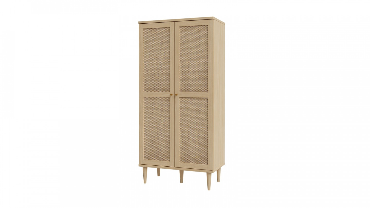 Buffet haut en cannage et effet chêne 80 cm - Luisa