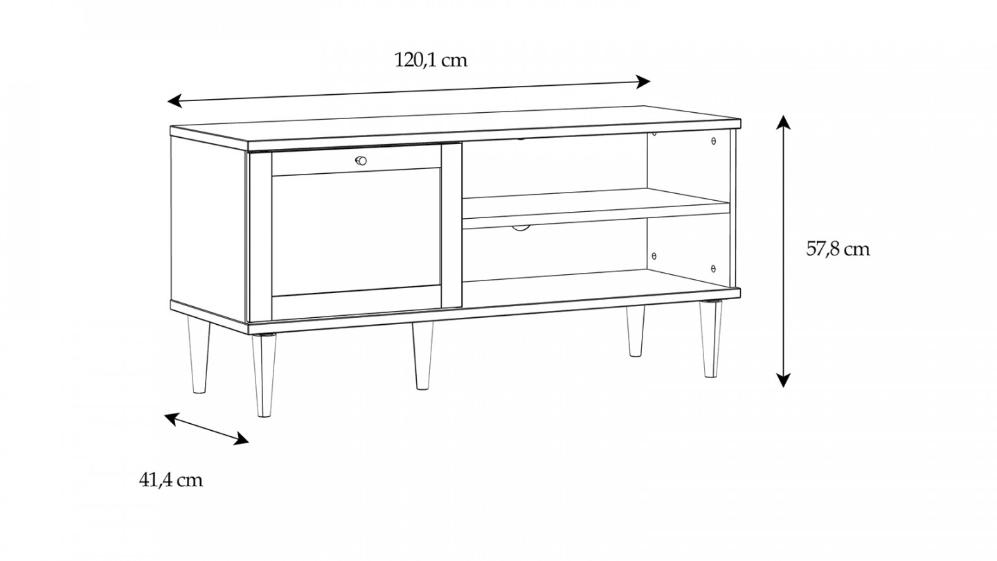 Meuble TV en cannage et effet chêne 119 cm - Luisa