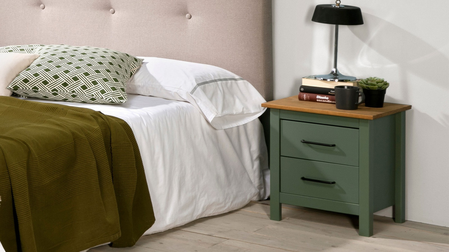 Table de chevet 2 tiroirs en pin massif vert - Ida - Homifab