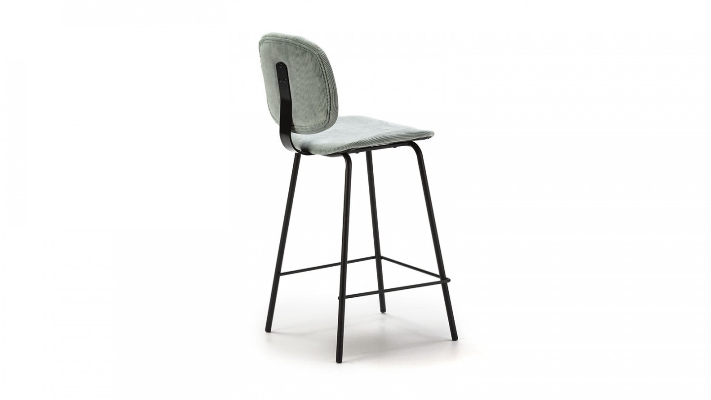Lot De 2 Tabourets De Bar Lincoln - Velours, Piètement Bois, Repose-pieds Métal - CLP
