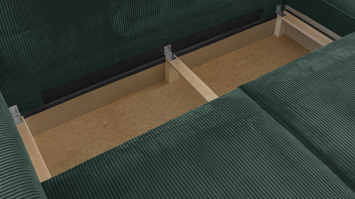 Canapé d'angle 5 places convertible réversible avec coffre de rangement en velours côtelé vert foncé - Harper New