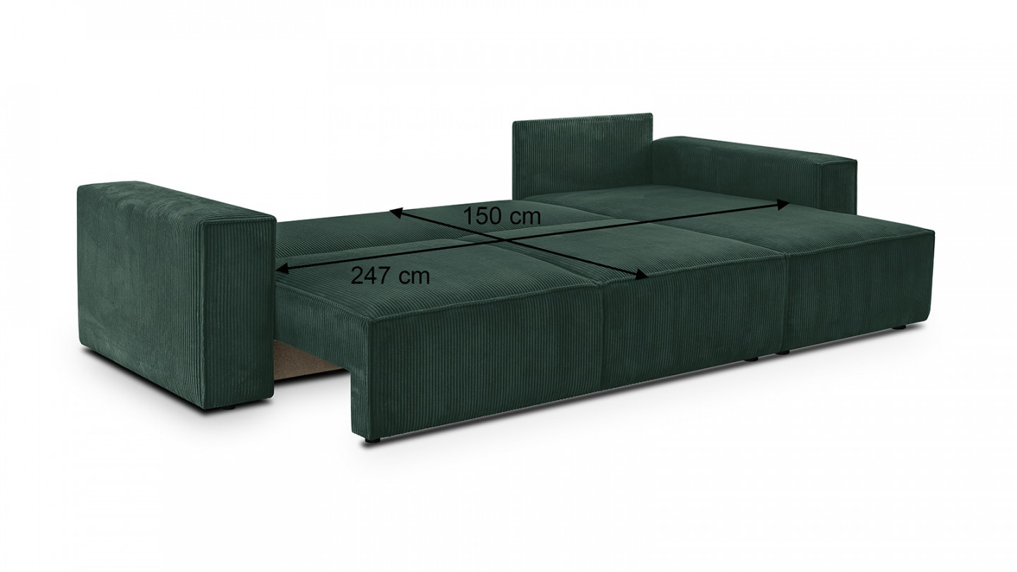 Canapé d'angle 5 places convertible réversible avec coffre de rangement en velours côtelé vert foncé - Harper New