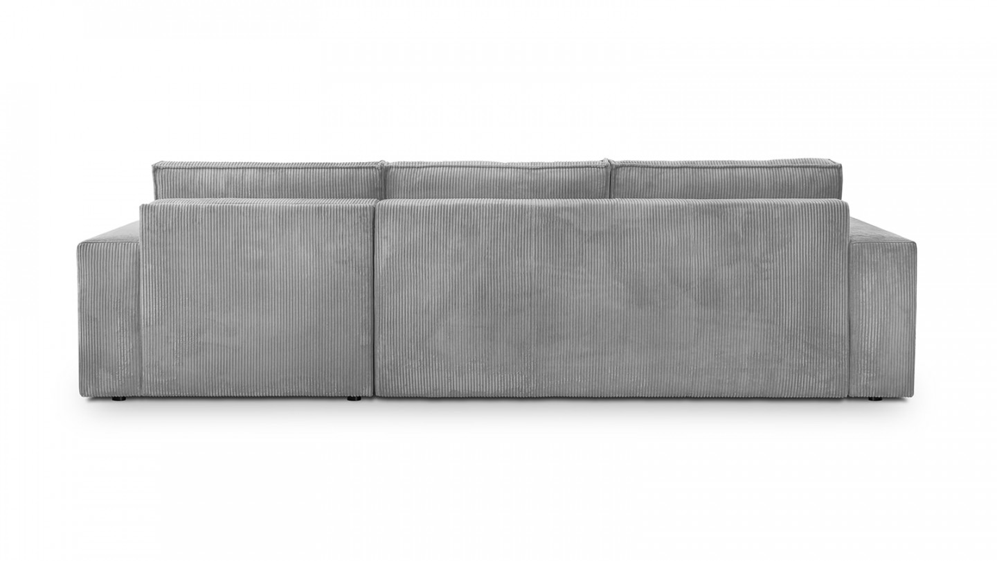 Canapé d'angle 5 places convertible réversible avec coffre de rangement en velours côtelé gris clair - Harper New