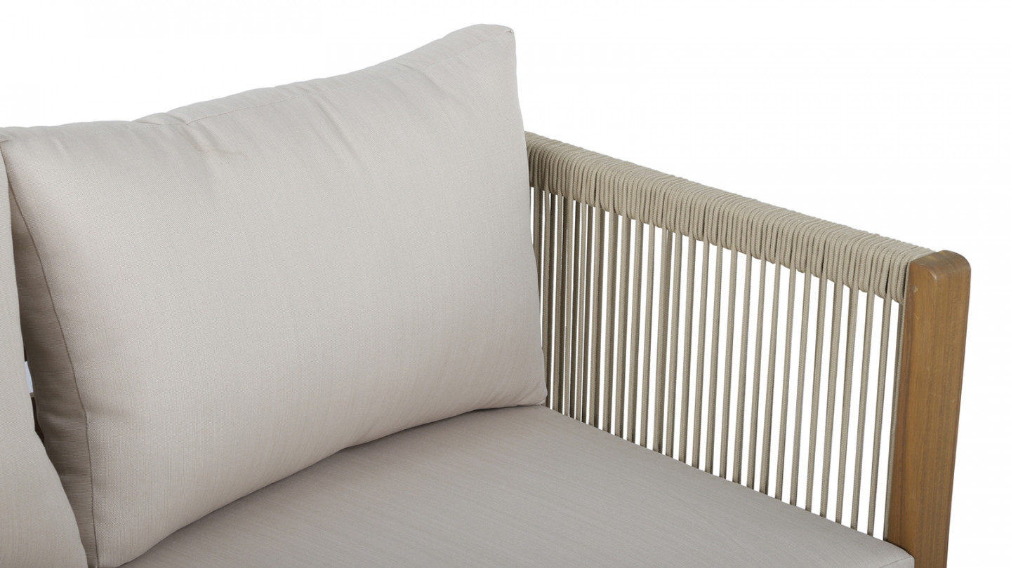 Salon de jardin 4 places en bois d'acacia et corde - coussins beige - Pai
