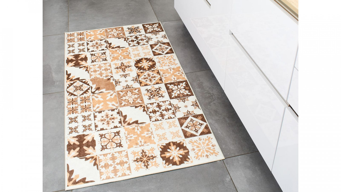 Tapis de cuisine carreaux de ciment Orange 80x150 - Mérida - Homifab