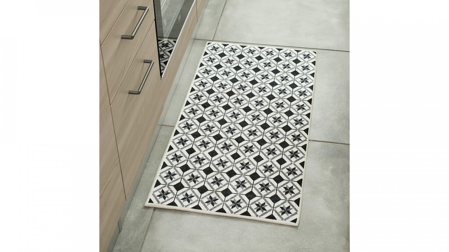 Tapis de cuisine carreaux de ciment Noir 50x100 - Uvita - Homifab