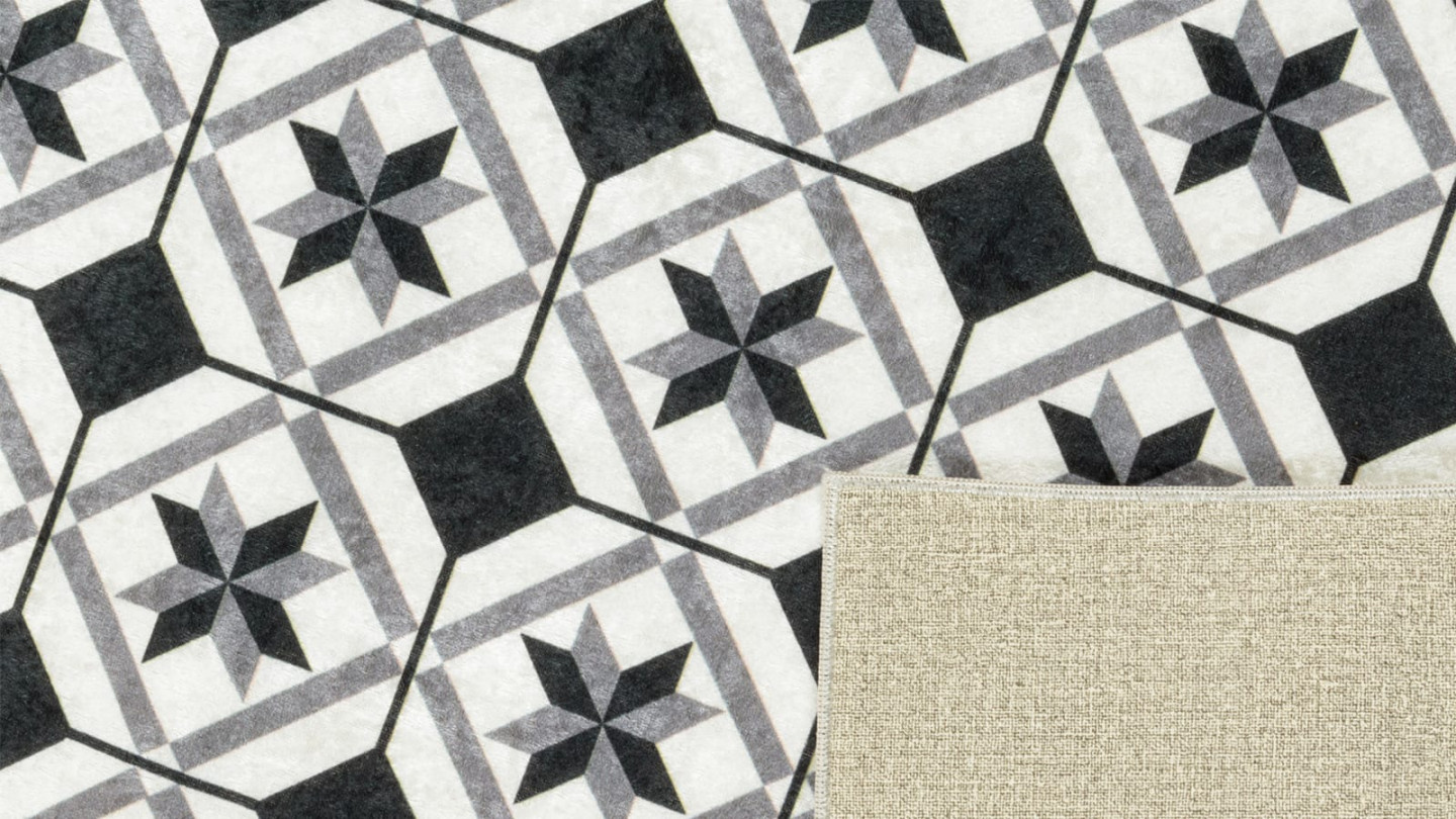 Tapis de cuisine carreaux de ciment Noir 50x100 - Uvita - Homifab